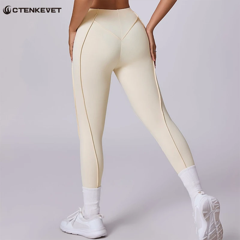 Ctenkevet High Waisted Hip Lifting Women's Sweatpants Stylish Line Design Yoga Pants Female Gym Legging Women Fitness Tight Pant