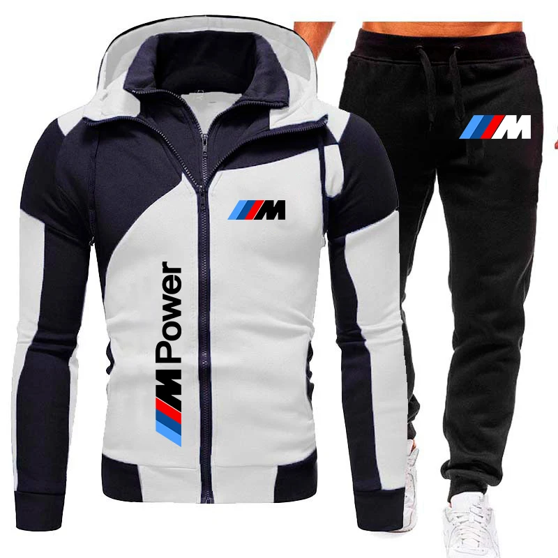 Men\'s Tracksuit BMW M Power Car Logo Print Sportswear Autumn Warm Men Fleece Sweatshirt+Pants 2 Pieces Sets BMW Men\'s Clothing