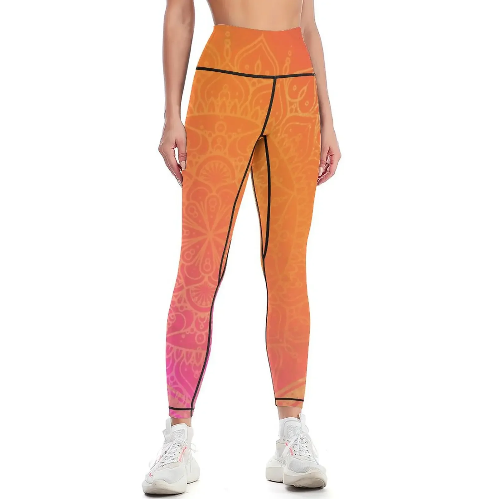 

Fuchsia Pink Orange & Gold Indian Mandala Glam Leggings workout clothes for legings for fitness workout shorts Womens Leggings