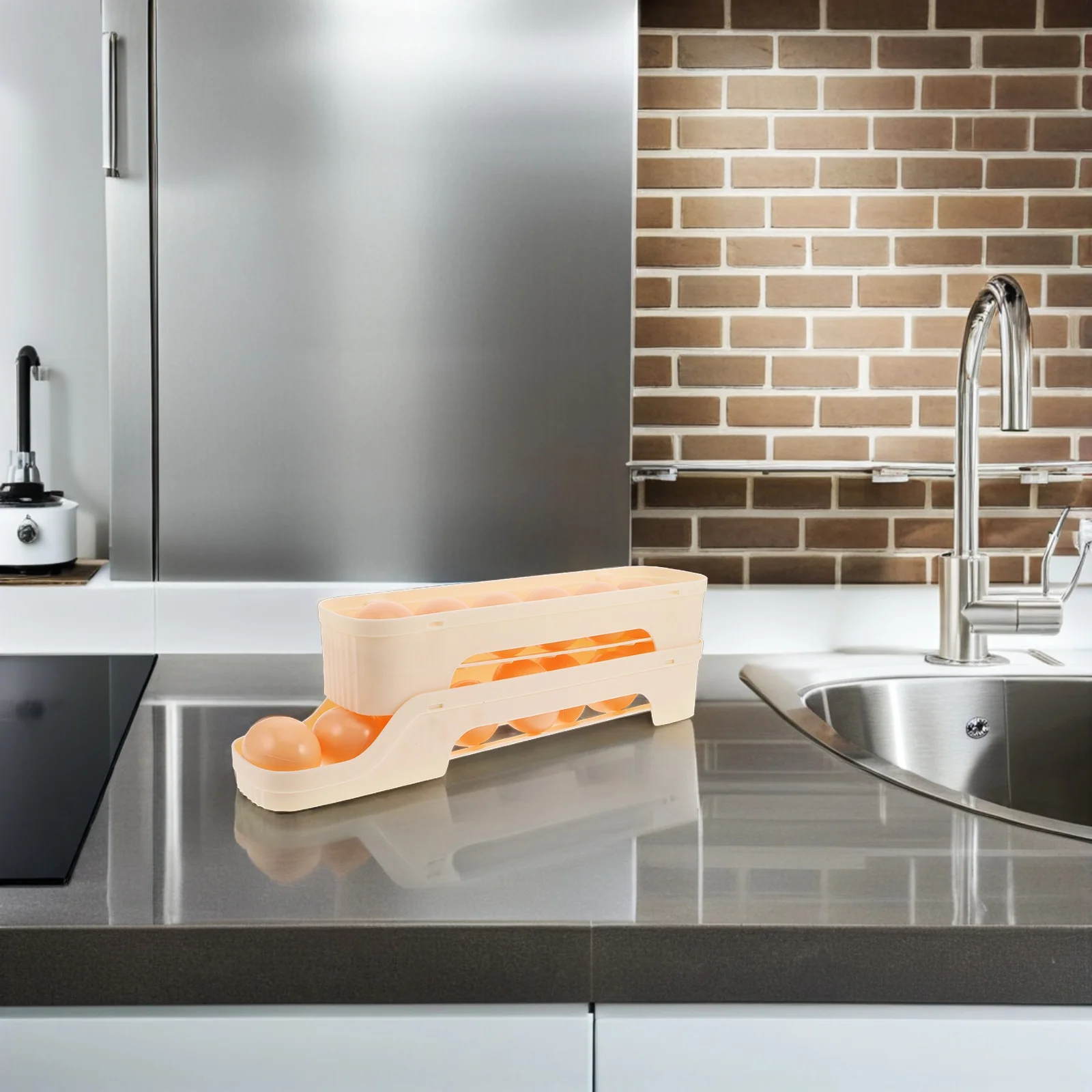 

Egg Holder for Fridge 2 Layers Auto Rolling Plastic Container Space-Saving Organizer Egg Tray Refrigerator Door Organizer