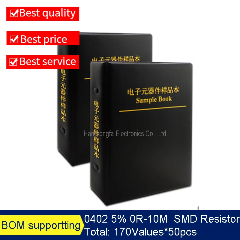 

SMD Resistor Sample Book Tolerance 0402 1005 5% 170values 1005 0R-10M Resistor Kit 0R~10M