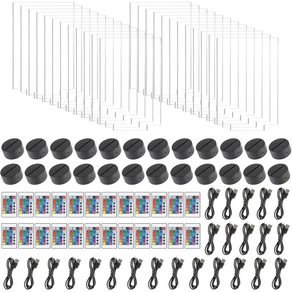 

yeesport 24 Pack 3D Night LED Light Lamp Base with Acrylic Sheet Adjustable 16 ColLED Light Display Bases DIY 3D Illusion Lamp D