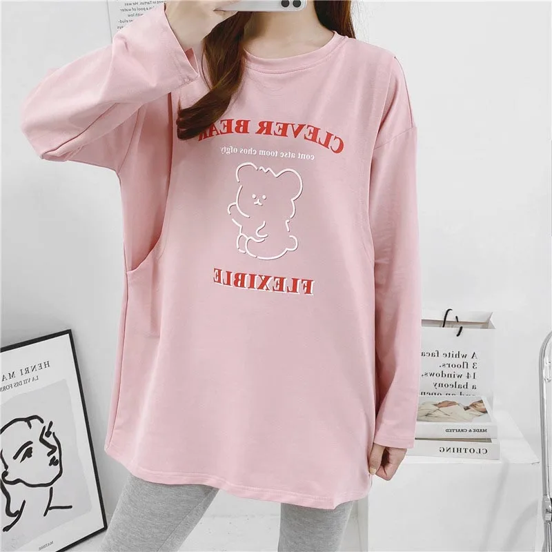 Spring Autumn Outdoor Maternity Clothing Long Sleeve Pregnancy Breastfeeding T Shirt Tops Cartoon Pregnant Women Nursing Clothes