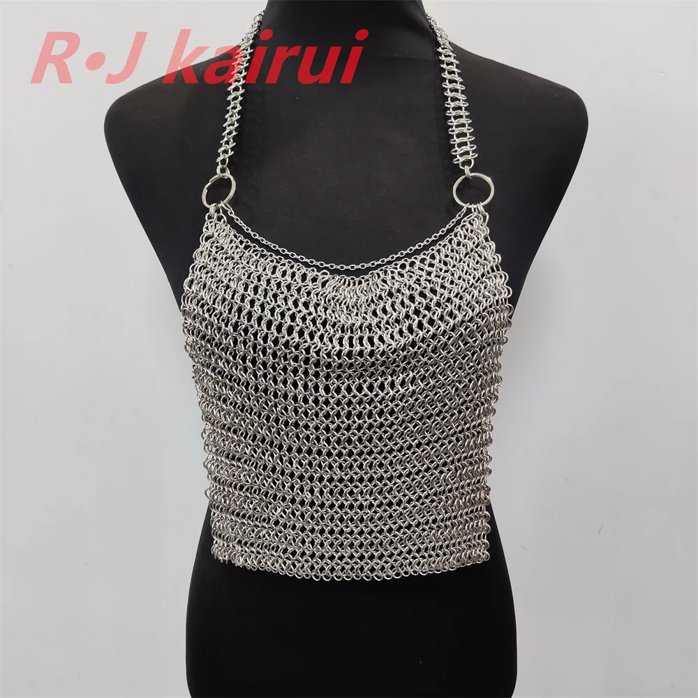 New RJ Fashion Handmade Chainmail Necklace Layers Iron Alloy Chains Armor Bra Bellyband Jewelry Dancing Dress Accessory 2 Colors