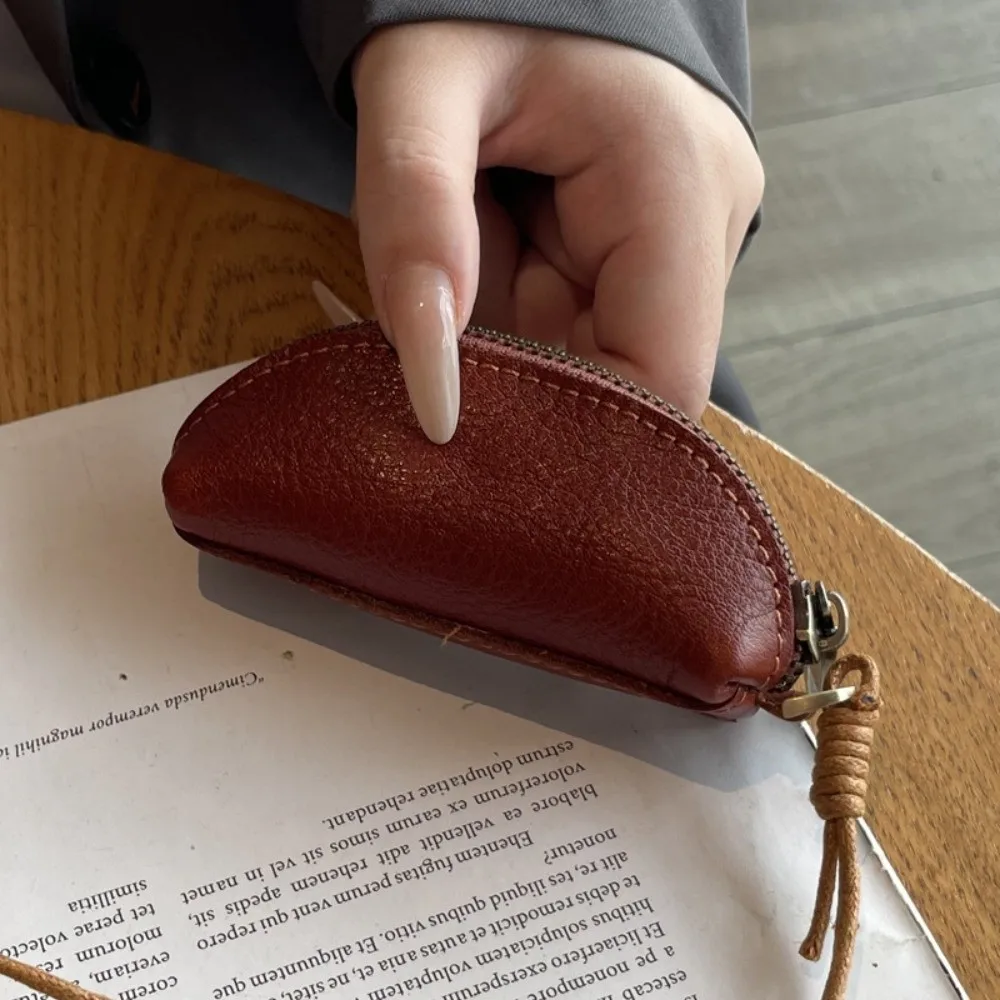 

Practical Universal Car Key Bag Genuine Leather Multifunctional Small Coin Purse Large Capacity with Lanyard Keychain Holder Men