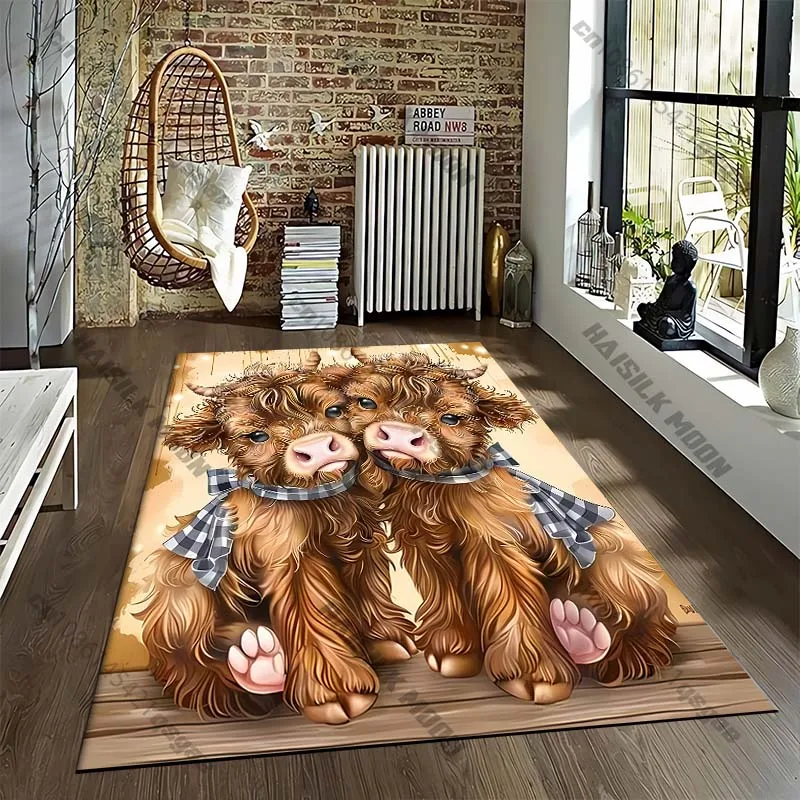 

15 Sizes Cute Highland Cattle Painting Printed Carpet Fashion Mat Non -slip Carpet Rug Outdoor Carpet Door Mat Play Mat Gift