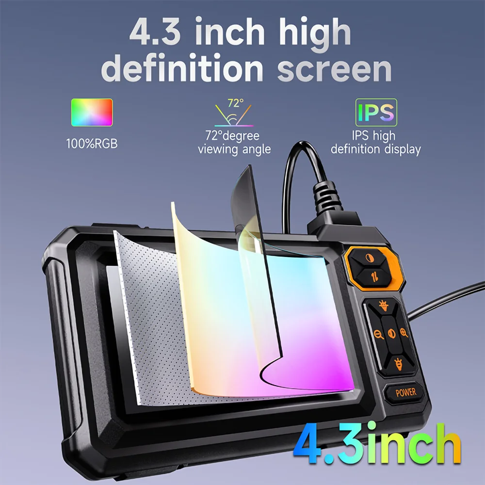 GVDA Endoscope Camera Industrial 4.3inch IPS Screen Sewer Pipe Inspection Camera for Car Repair IP67 Waterproof Probe Borescope