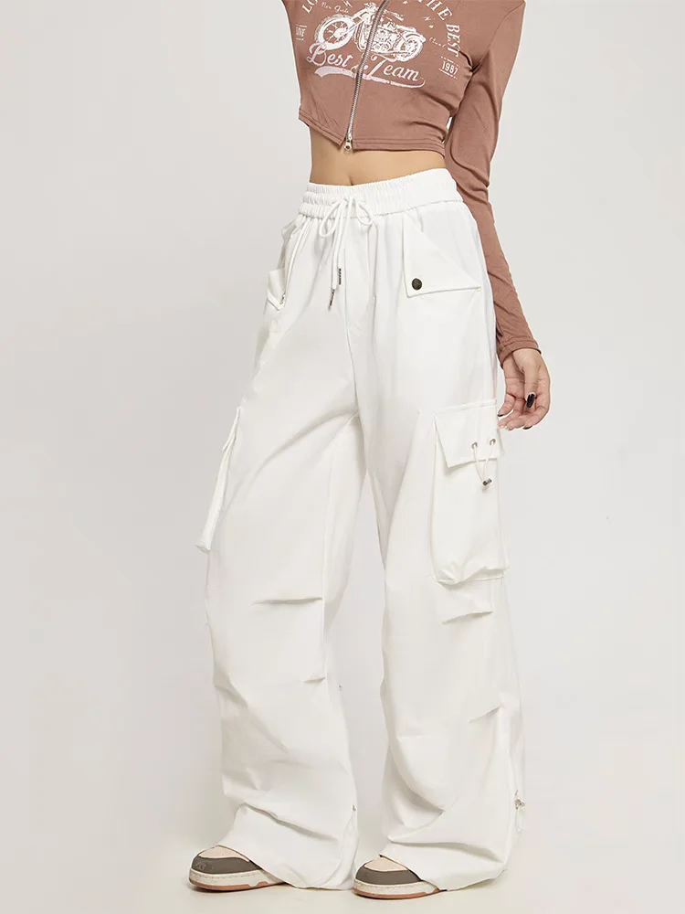 Weiße, kokette Hip-Hop-Streetwear-Arbeitskleidungshose für Damen, trendige High Street, lockere, lässige Sportbekleidung, Jazz-Tanzkleidung