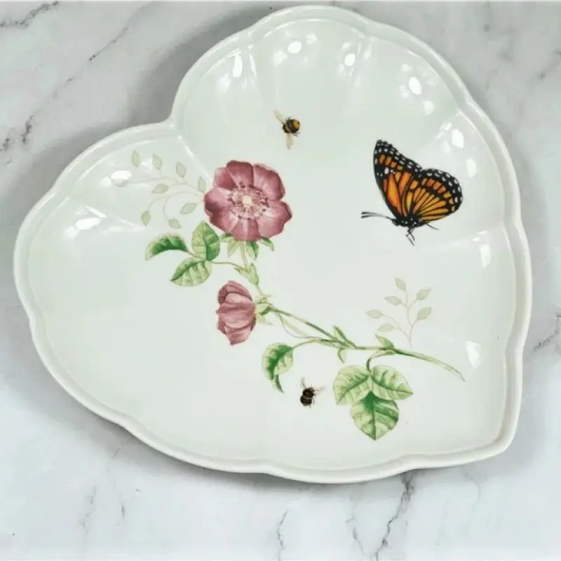 Export Ceramic Butterfly Flower Household Vegetable Plate Dessert Fruit Plate Couple Tableware Heart Shaped Plate