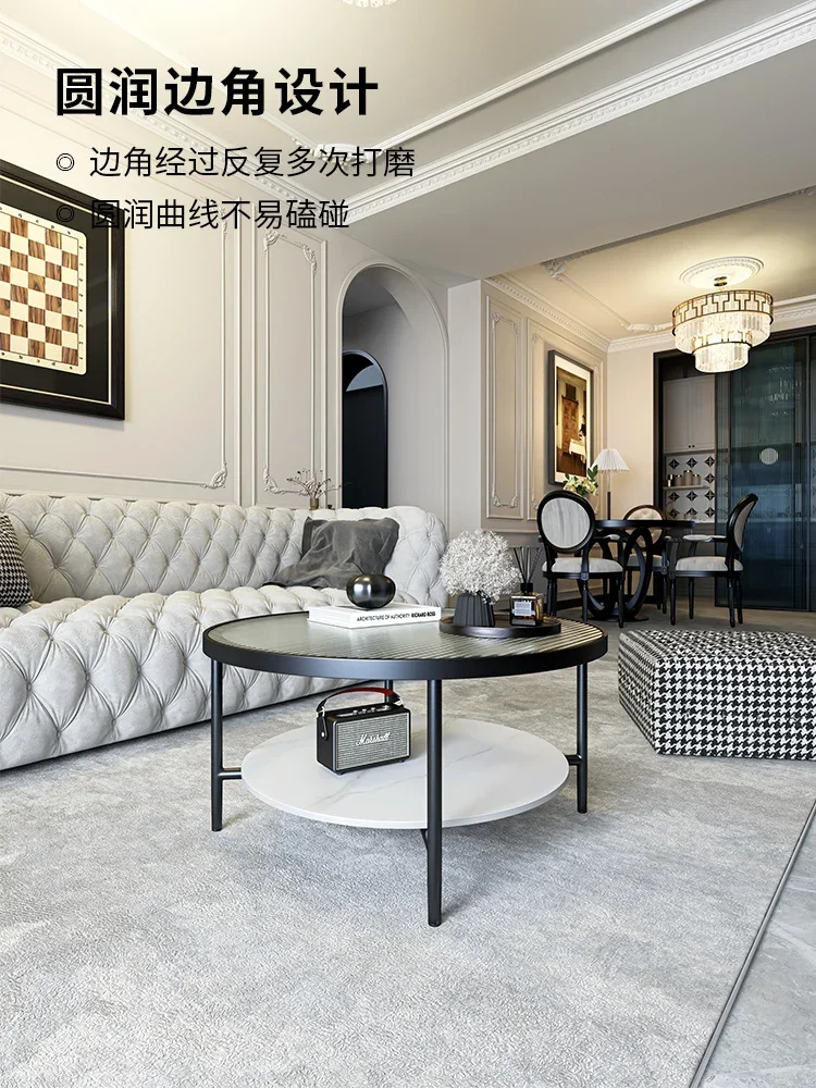 

-Nordic Circular Glass Coffee Table, Living Room, Household Rock Panel Coffee Table, Small Unit, Light Luxury, Modern Simplicity