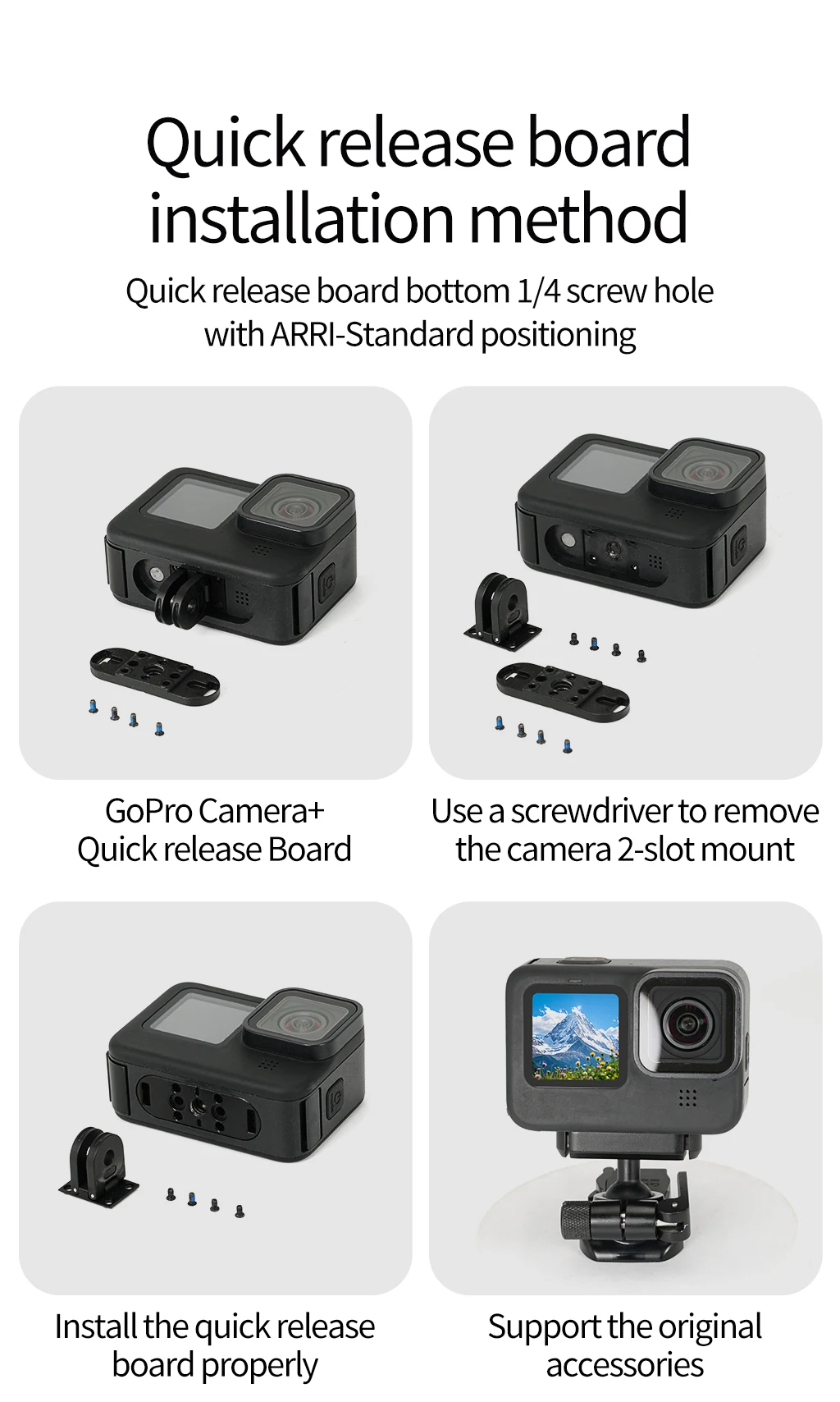 Für GoPro Ersatz-Magnetfuß-Kit, Aluminium, Schnellspanner, 360° ° Dämpfende Stativhalterung für Hero 12/11/10/9/8 Max Action-Kamera – Detail 4