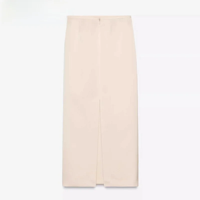 

High Waist Silk Satin Straight Leg Midi Skirt Spring New Women's Faion Versatile Quali f-length Skirts 2025