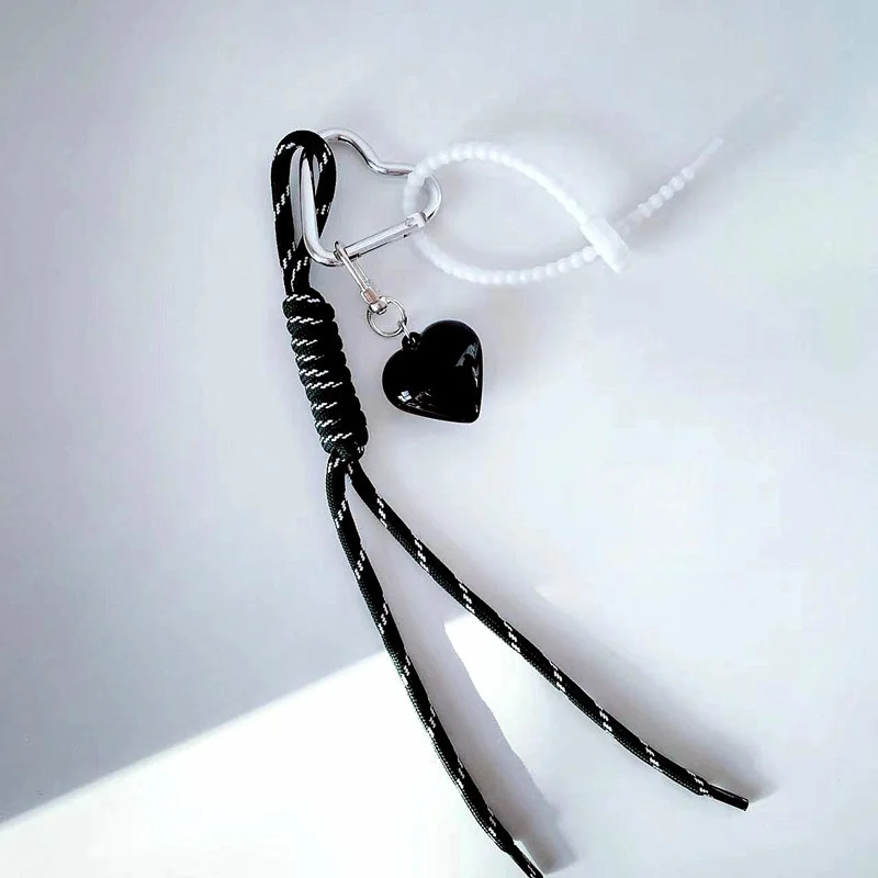 حبل مضفر القلب حقيبة سلسلة المفاتيح الديكور على ظهره معلقة الهاتف المحمول دلو حقيبة قلادة سلسلة مفاتيح الكرتون