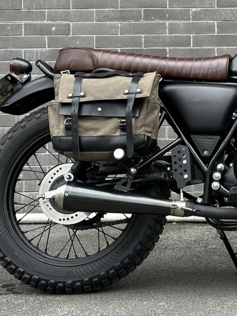 Vintage Universal Motorcycle Luggage Bags Side Bags Bike Travel Bag Waxed Canvas Motorbike  Waterproof  Rider Side Bag Men