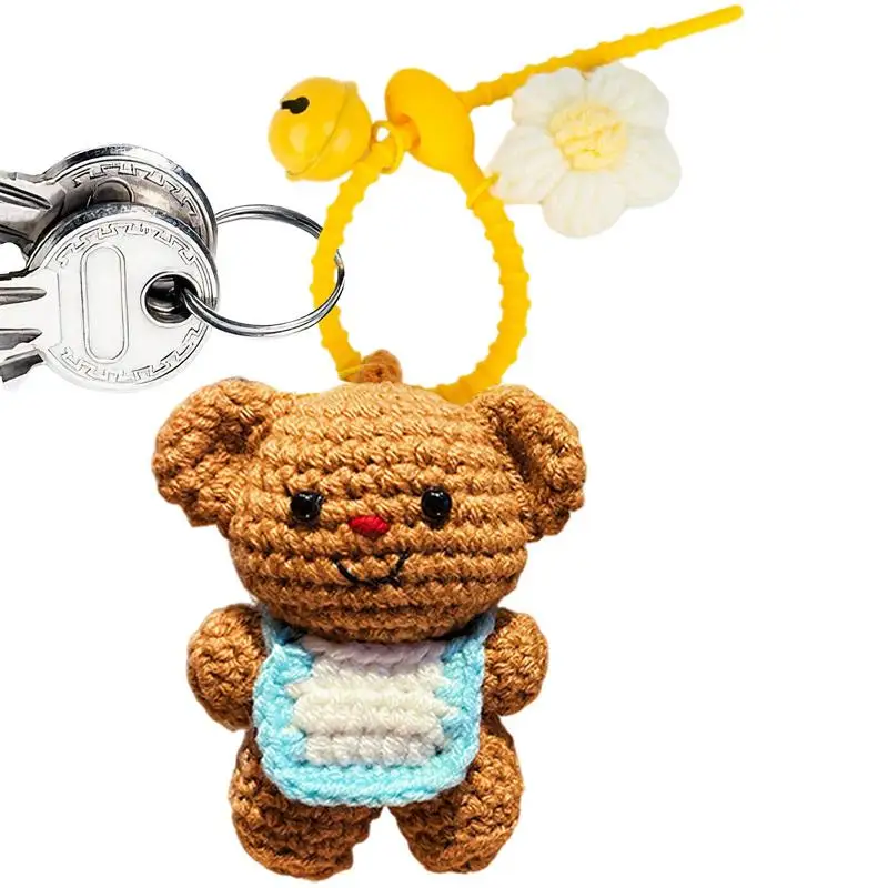 Cute Bear Keychain Handmade Crochet Keychain Knitted Doll Toys Portable Crochet Bear Bag Charm Key Chain Pendant Bag Decoration