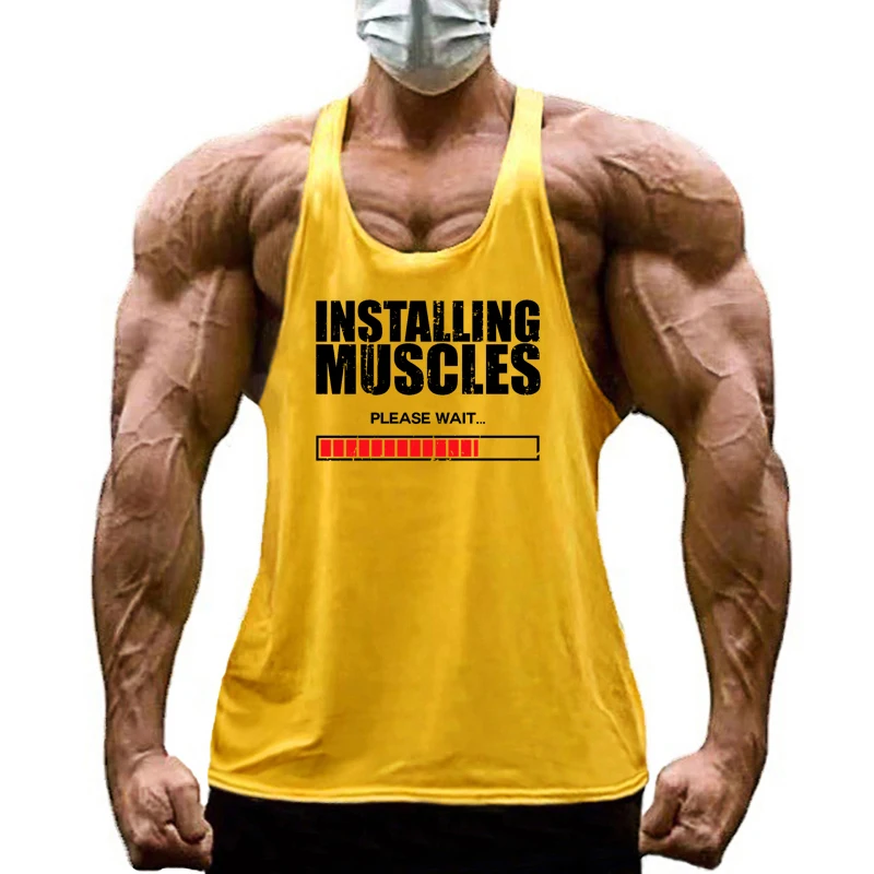 Installing Muscles Please Wait Y-back Tank Tops Gym Fitness Bodybuilding Sport Shirt Mens Cotton Breathable Sleeveless Singlets