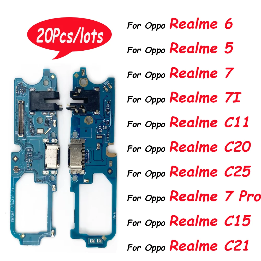 20Pcs，Tested For Oppo Realme 7 6 6i 5 5i 3 Pro C11 C20 C25 USB Charging Port Socket Dock Plug Connector Micro Board Flex Cable