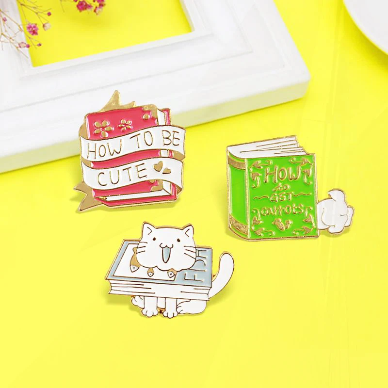 to be cute,FISH' Cat Kitty Rabbit Animal Pines Lapel Jewelry for Kids Cartoon Books Enamel  Pins Banner 'How to get carrots,How