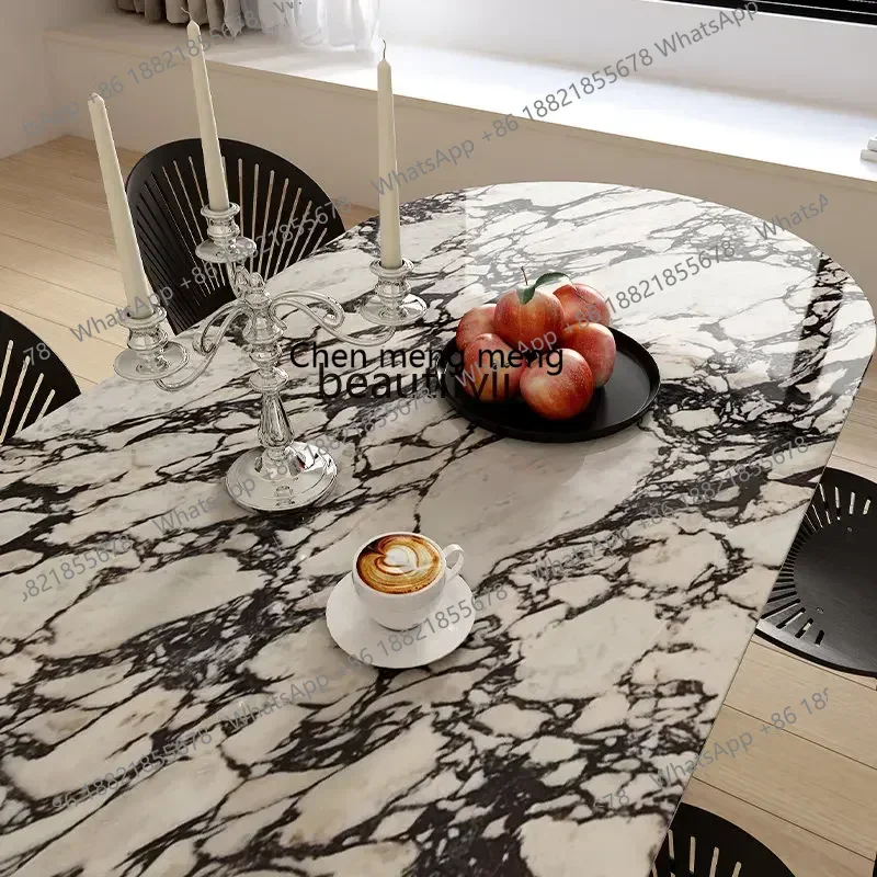 フランス産大理石ダイニングテーブル カラカッタパープル ロックプレート ライトラグジュアリー＆シンプル エリプスダイニングテーブル