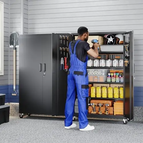 Metal Garage Storage Cabinet with Locking Doors and Adjustable Shelves,- 71
