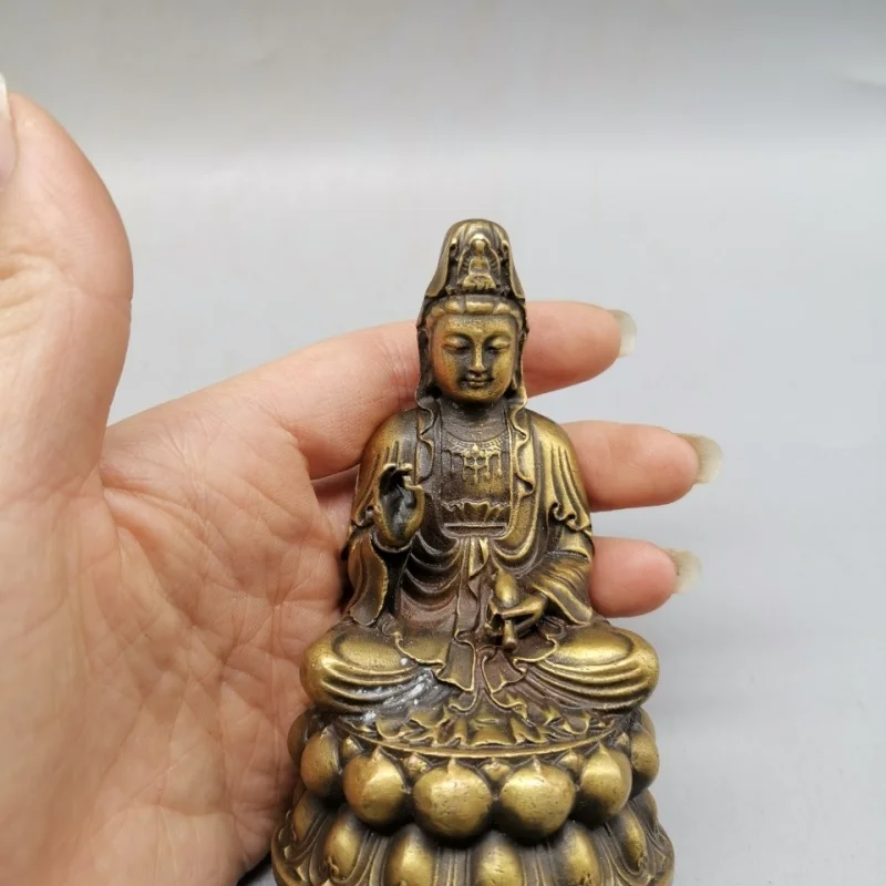 

Antique Bronze Collection Retro Patina Old Brass Ornament Gift Offering Bronze Guanyin Lotus Pure Bottle Guanyin