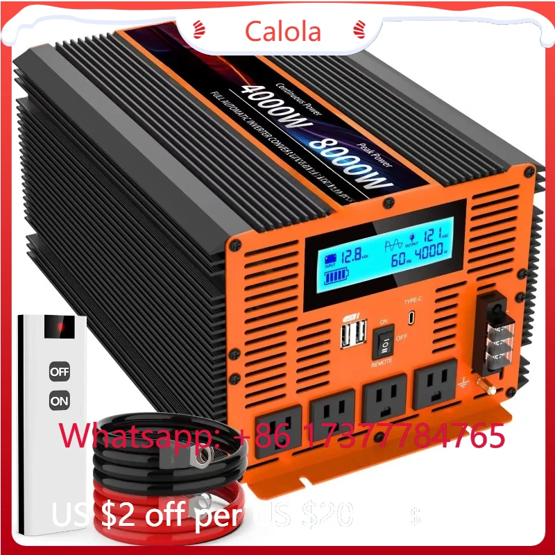 4000 Watts Pure Sine Wave Inverter 12V 24V DC to 110V 120V Car Converter