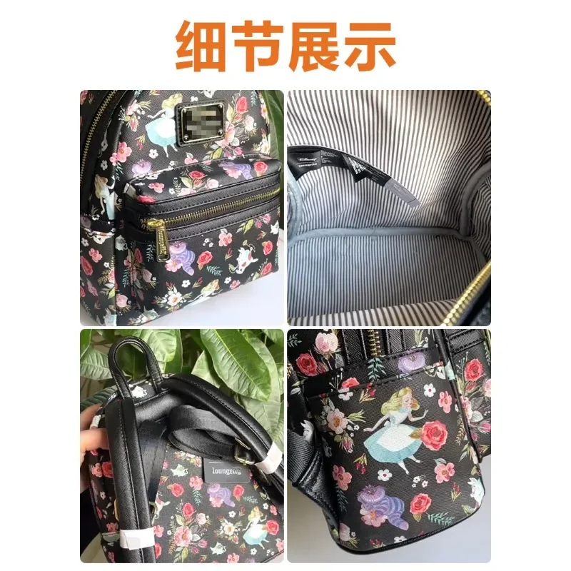 MINISO Disney Alice in Wonderland Cute Kids Backpack Mochila PU Leather Pack Travel Girls Baby Handbag for Girls Shoulder Bag