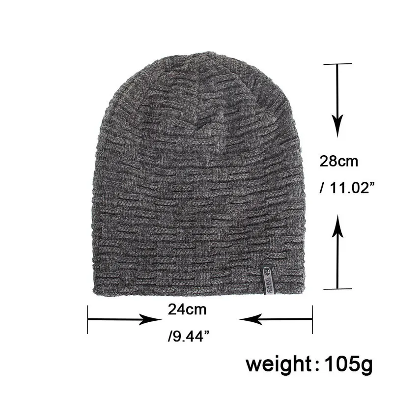 Zhongmei's new autumn and winter fleece-lined pullover hat with horizontal and vertical striped fabric label, knitted wool hat