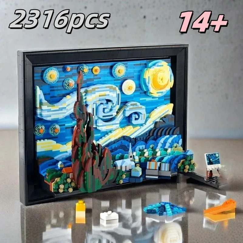 

Van Gogh Starry Star Moon Night Painting Home Decoration Model DIY Building Blocks Toy Gift for Boys and Girls