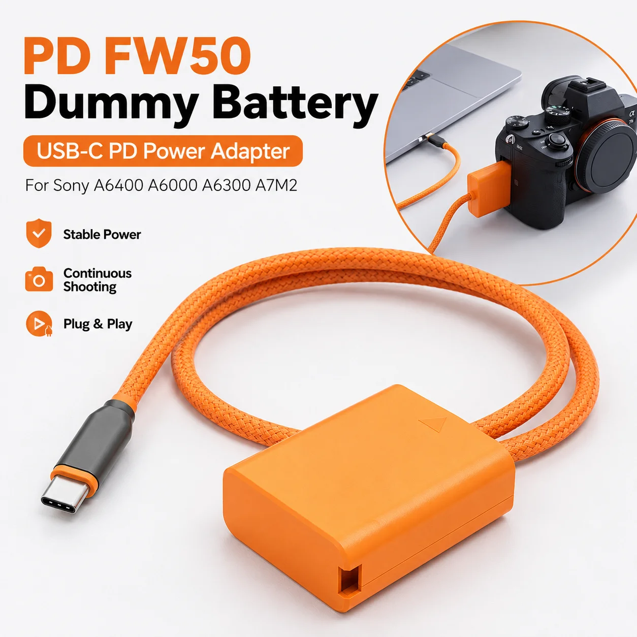 ZGCINE PD FW50 USB C PD to NP FW50 Dummy Battery Power Adapter DC Coupler For Sony A6400 A6000 A6300 A7M2 Camera Accessory