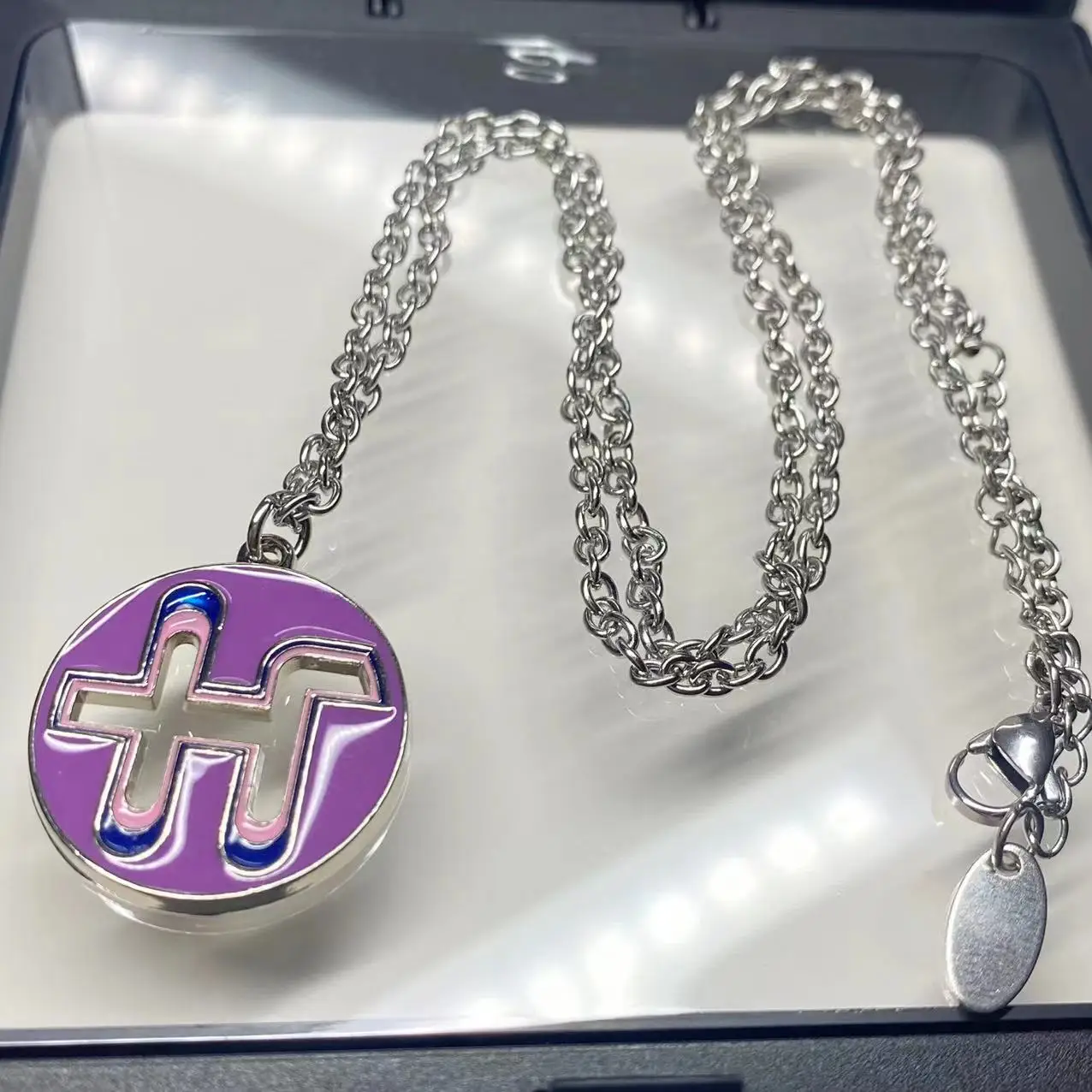 New Creative Colorful Dripping Necklace Hip Hop Style Personality Round Pendant Stainless Steel Necklace Fashion Jewelry Gift