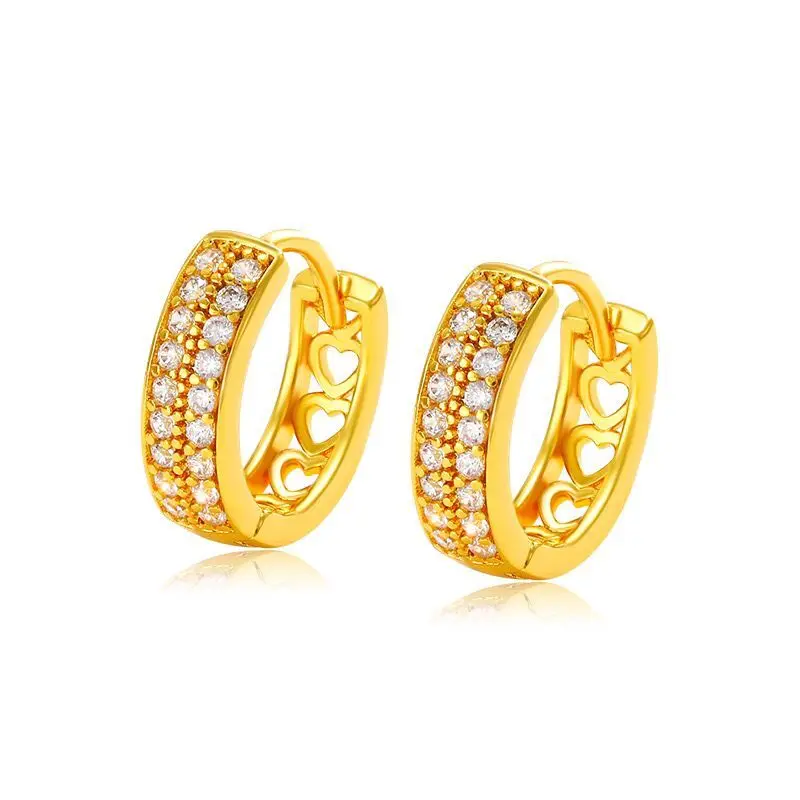 Wholesale--- XP 10 mm Small Zircon Hoop Earrings for Women Fashion Jewelry Pure Gold Plated