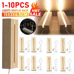 1-10PCS LED Wood Light Display Crystal Wooden Lighted Stand Acrylic Light Plate Base USB Wooden Base For Resin Art Lights 2025 ﻿