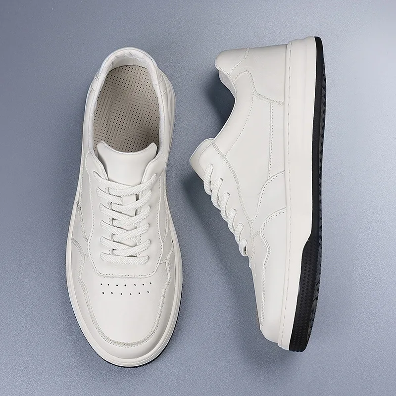 جديد الرجال جلد طبيعي عارضة أحذية بيضاء أحذية تزلج مسطحة الشاب الدانتيل متابعة متعطل #3