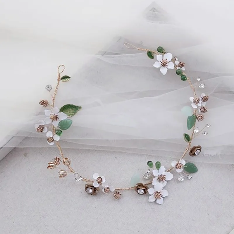 White Flower Girls Hair Wreath Bridal Headband Tiara Delicate Handmade Women Prom Hair Jewelry