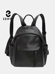Zency Cow Natural Leather Women Small Backpack Versatile College Style Travel Rucksack School Bag Solid Color Mochila Ipad Bag