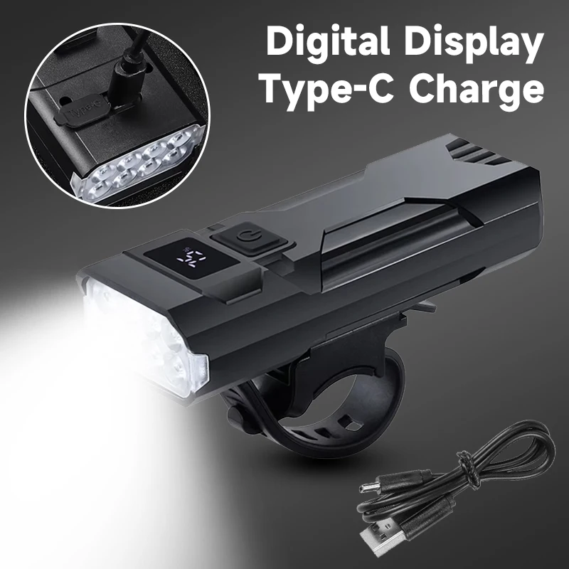 

Фара MTB, 8/6 светодиодов, бусины, передний фонарь для велосипеда, USB TYPE-C, зарядка, велосипедные фары с цифровым дисплеем, детали для велосипеда