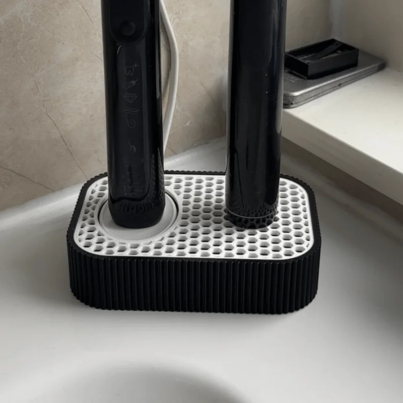 Desktop Storage Space Saving Toothbrush Holder With Cable Slot For Electric Toothbrush And Charging Base