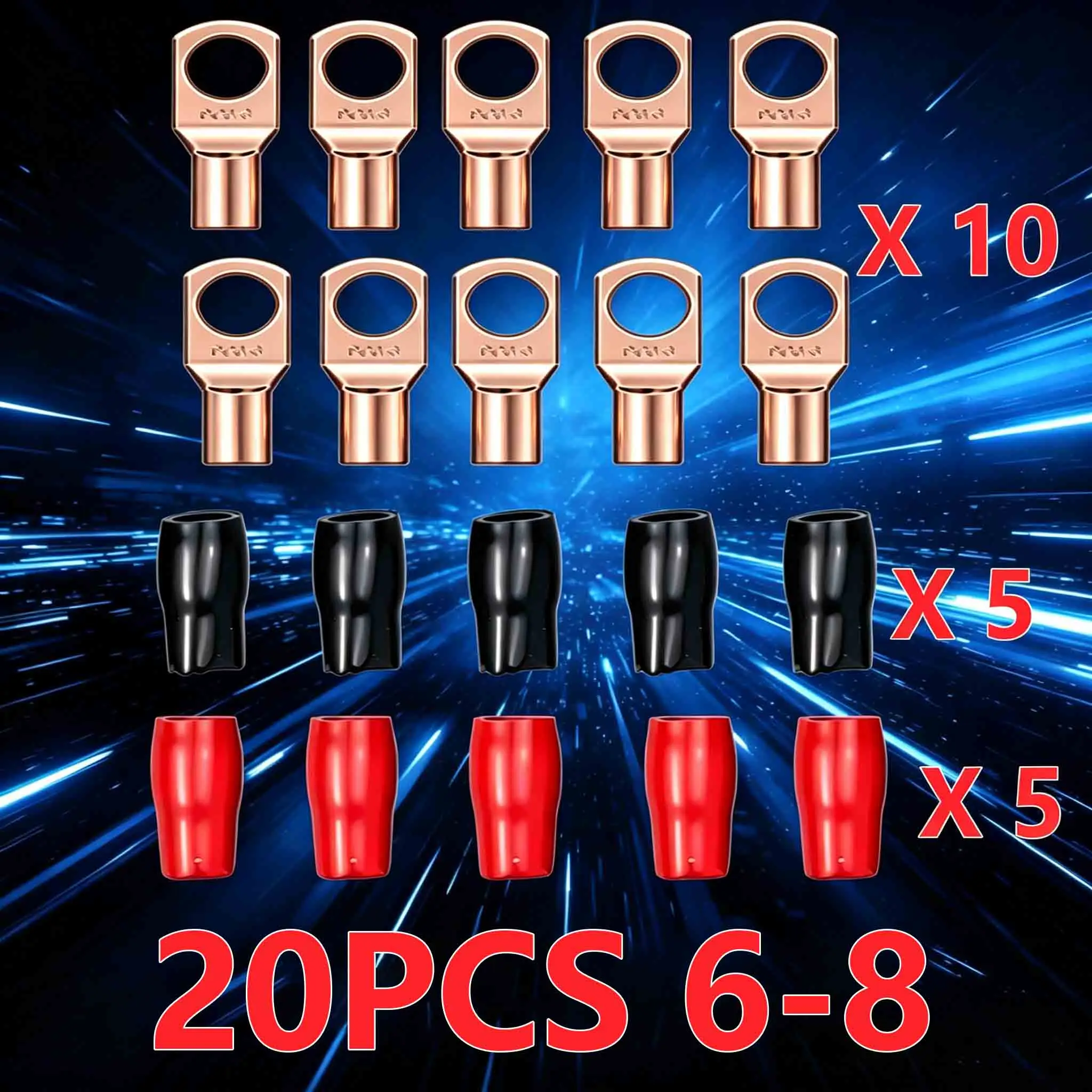 20PCS 4-25mm Sortiment Verzinnte Kupfer Lugs Ring Crimp Terminals Batterie Draht Schweißen Kabel Anschlüsse Kit – Detail 11