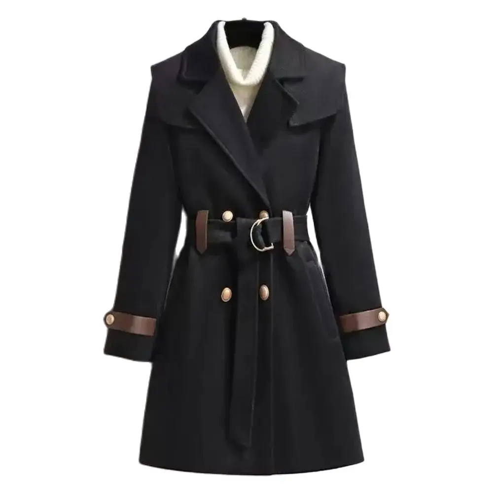 

2024 Autumn And Winter New Design Sense Fashion Temperament Woolen Coat Ladies Warm Waist Fashion Slim Long Woolen Coat Tide.