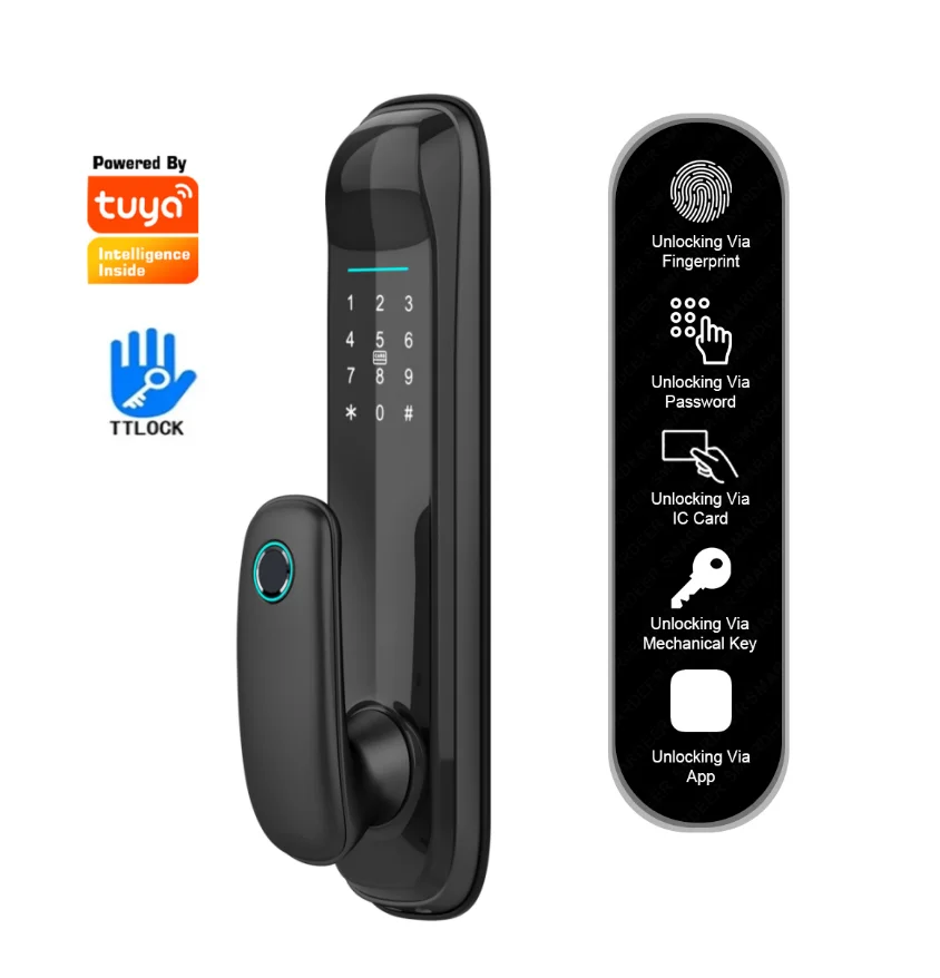 TTlock/Tuya Smart Door Lock with Fingerprint/Code/RFID Card/Key/APP unlock With biological fingerprint and 8 national languages