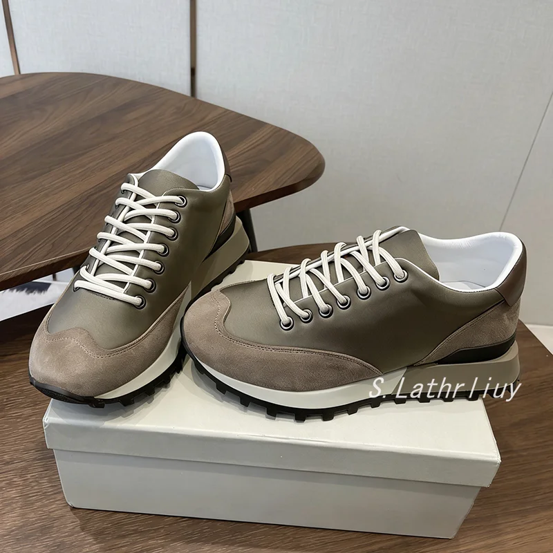 Flat Shoes Women's Splicing Thick Soled Lace Up Sneakers Versatile Round Toe Casual Shoes Spring Autumn Running Single Shoes