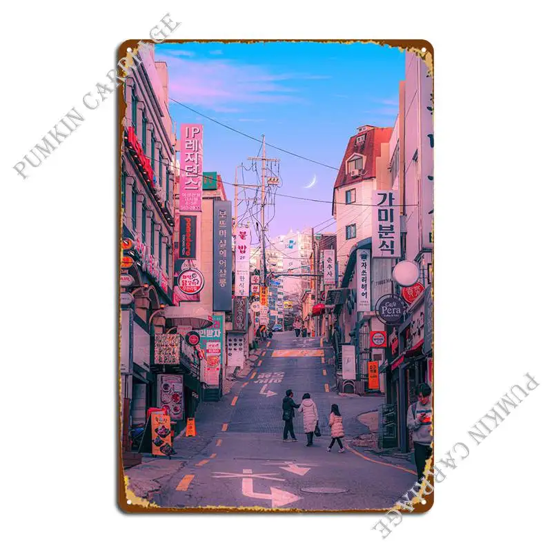 Seoul Pastel City Metal Plaque Wall Cave Create Pub Plates Wall Decor Tin Sign Poster