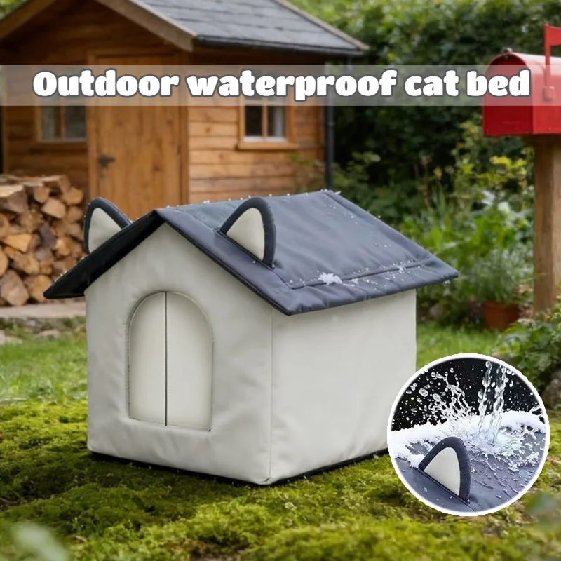 

New Weatherproof Outdoor Cat House Insulated Waterproof Oxford Cloth Shelter for Stray Feral Cats Warm Garden Patio Backyard