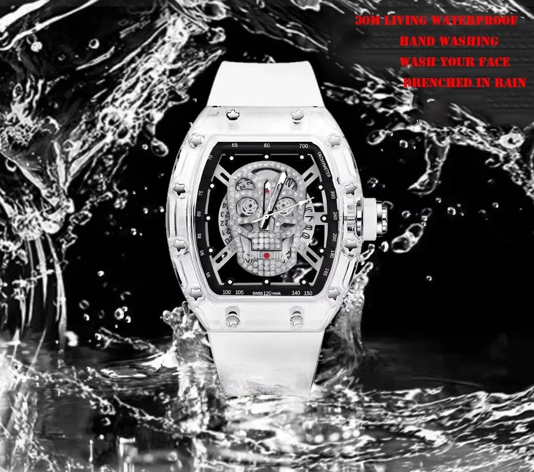 UTHAI L122 reloj de moda para hombre, reloj de cuarzo con forma de barril de vino con cabeza de fantasma transparente, reloj creativo, relojes de regalo para hombre