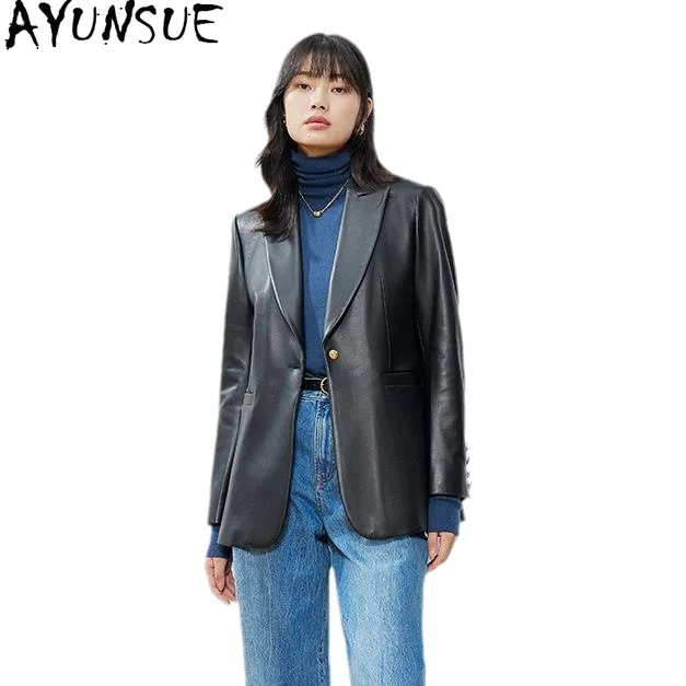 AYUNSUE 100% Real Leather Jacket Woman Clothing Spring Autumn Sheepskin Suit Coat Women Mid-length Fashion 2026 Casaco Feminino