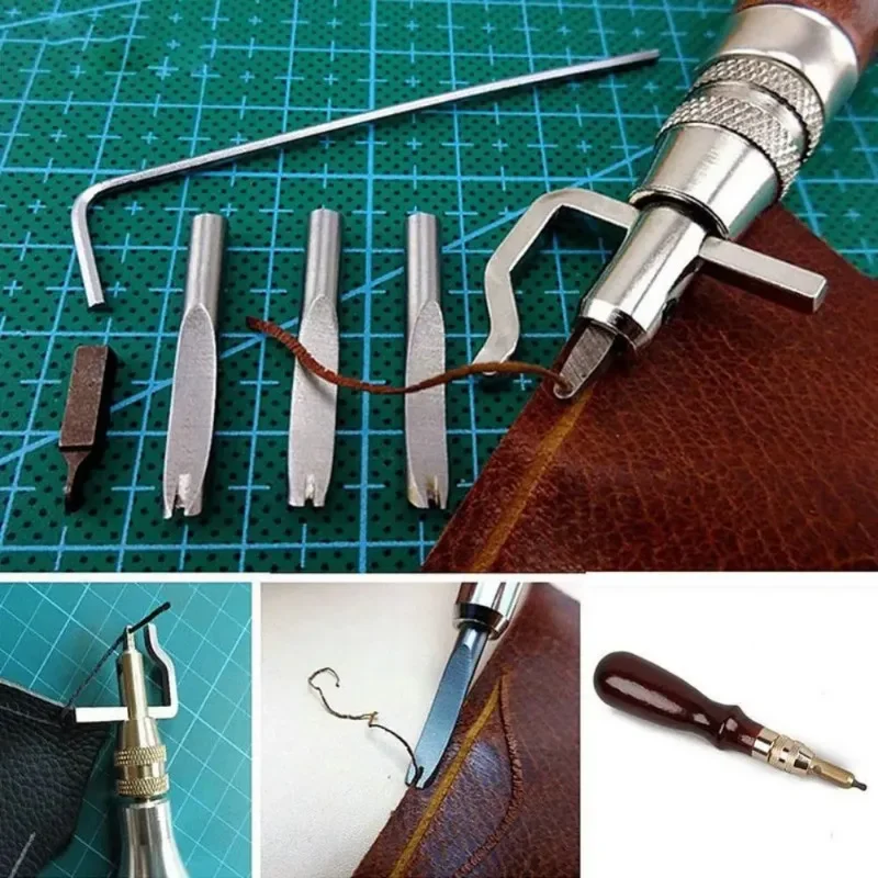 7 in 1 Pro Leather Craft Groover Crease Leather Stitching Tool Edge Press Kit Adjustable Stitching Leatherworking Sewing Tools