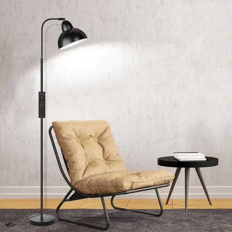 

Black Floor Lamp, Metal Shade Floor Reading Lamp for Living Room, Modern Standing Lamps for Bedroom, Industrial LED Floor Lamp