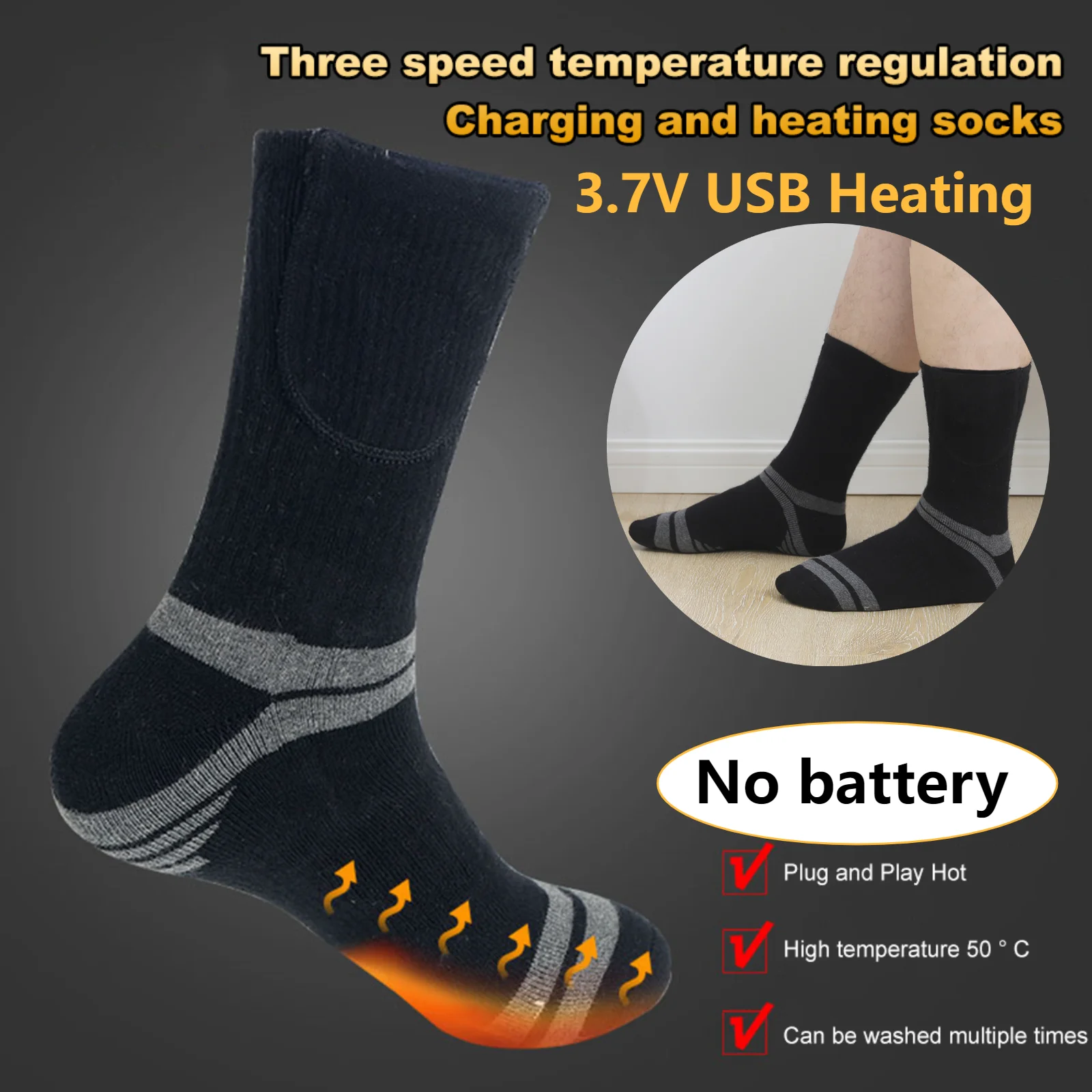 

USB Heated Socks Unisex Thermal Insulated Washable Elastic Thickened Socks with Arch Support for Outdoor Sports Skiing Warmth