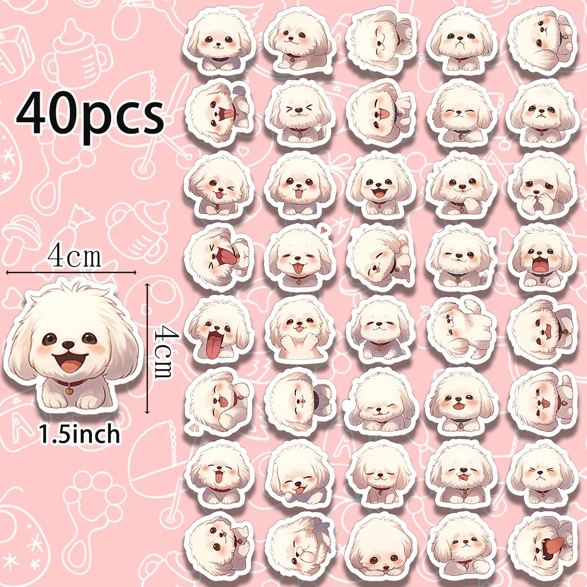 40pcs Maltese Cute Dog Stickers, Cute Pet Stickers, and Cute Pet Stickers can be used for furniture decoration rewards